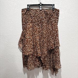 Dana Buchman 100% Silk Asymmetrical Leopard Print Skirt Women’s 12 Brown Fairy